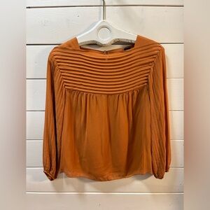 💯 silk PLEATED BLOUSE BURNT ORANGE FLOWY SIZE S